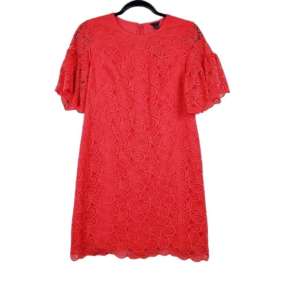 Ann Taylor Flutter Sleeve Coral Lace Shift Dress Size 0P NWT - Picture 2 of 11